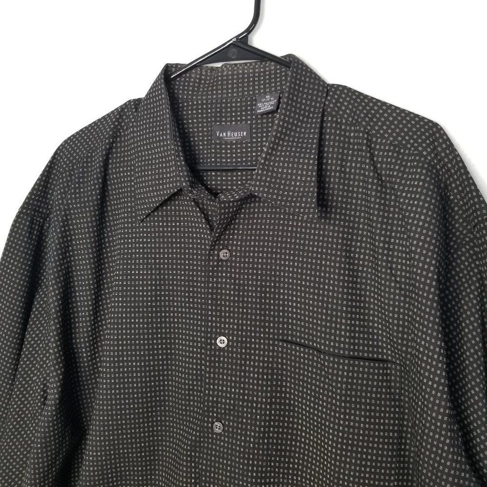 Van Heusen Shirt XL 17-17 1/2 Men's Black Casual